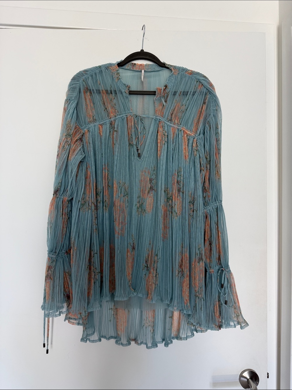 Free People Slate Blue and Pastel Orange Tunic Shirt
